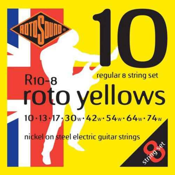 Encordoamento Guitarra 8 cordas Rotosound - Roto Yellows - R10-8 - .010/.074
